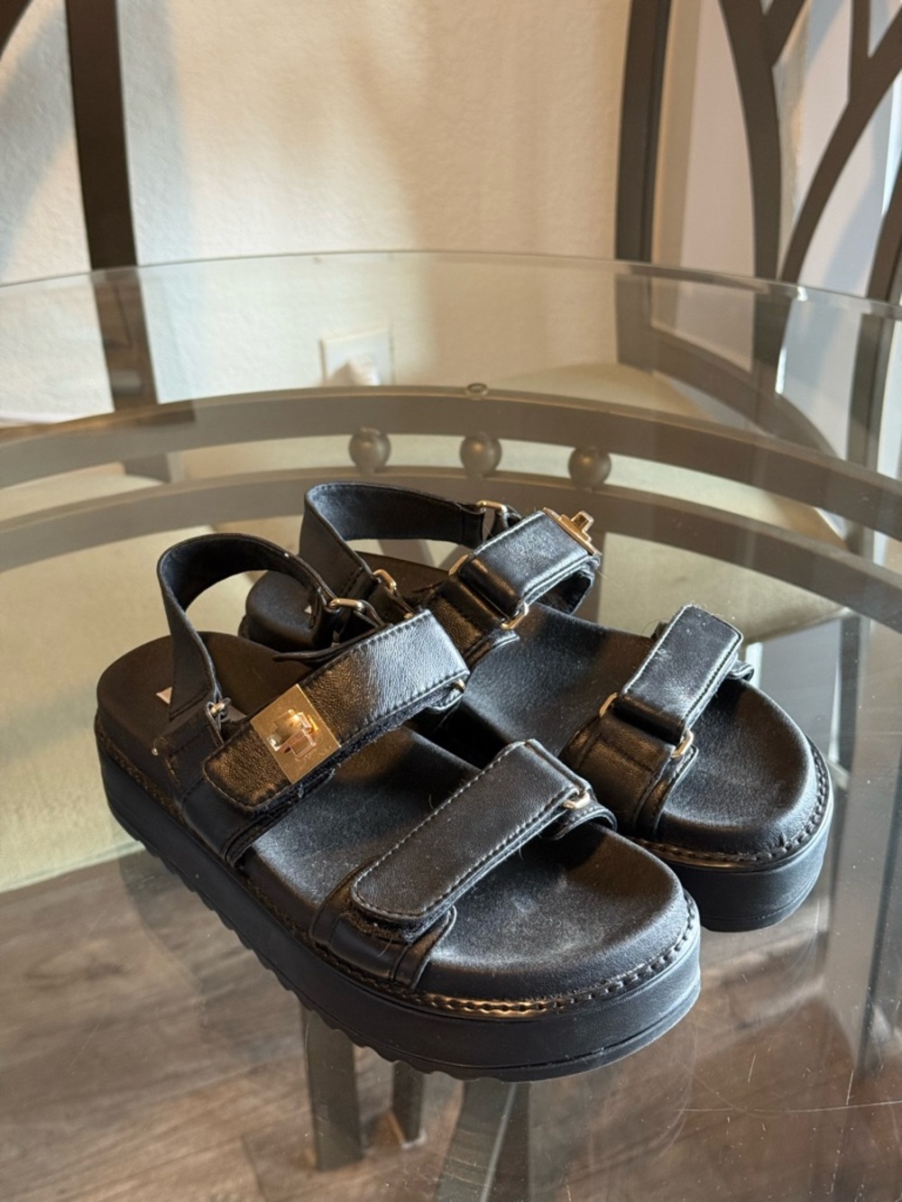 Black Platform Sandals with Adjustable Straps